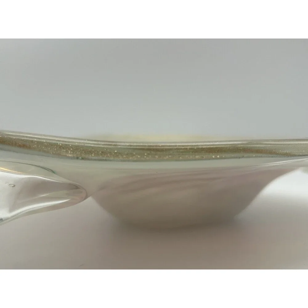 Murano Spiral Flat Bowl Hand Blown Glass Gold & Red Zebrati Fratelli  (No mark)